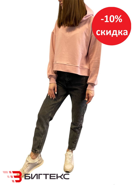 Толстовка женская, укороченная, пудрового цвета